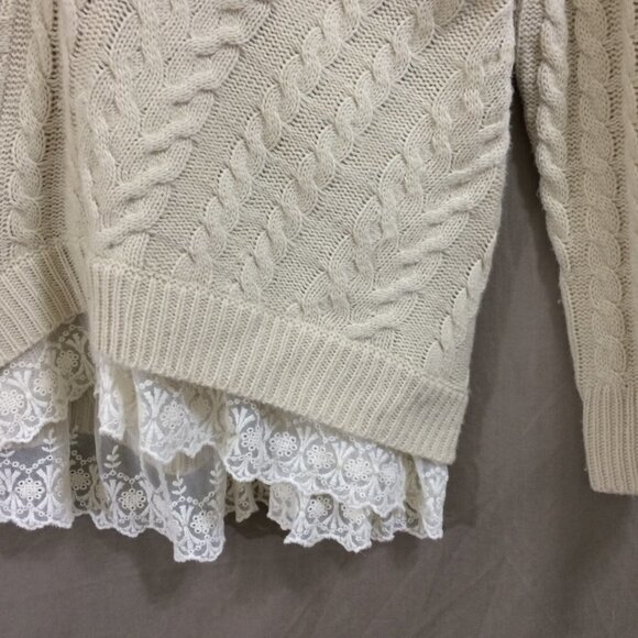 Monteau Cable Sweater Lace Hemline 100% Acrylic Beige Scoop Neck XL - Picture 5 of 6